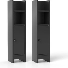 Conjunto de 2 armários de casa de banho 20 cm x 18 cm x 80 cm com porta e estantes ajustáveis, suporte para papel higiénico e organizador para casa de