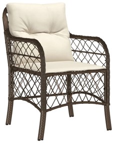 5 pcs conjunto jantar p/ jardim c/ almofadões vime PE castanho