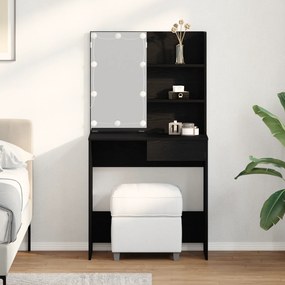 vidaXL Mesa de Maquilhagem LED em Carvalho Preto - 71 x 40 x 141 cm, Feita com Madeira Ingenheirada