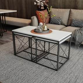 Conjunto de Mesas de Centro Defne – Branco e Preto – Medidas: 100x52x5