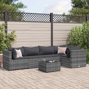 vidaXL 6 pcs conjunto lounge de jardim c/ almofadões vime PE cinzento