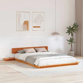 vidaXL Estrado de Cama com Mesas de Cabeceira Castanho Encerado 140x200cm Madeira Maciça