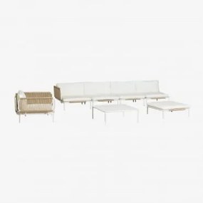Sofá De Jardim Modular De Canto De 4 Peças Com Pufe, Poltrona E Mesa De Centro Roubly Beige De Amêndoa - Sklum