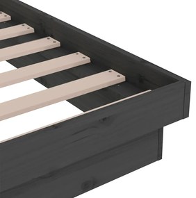 Estrutura de cama 140x190 cm madeira maciça cinzento