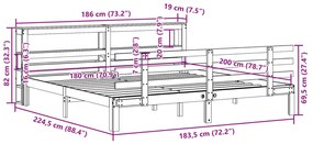 Estrutura cama c/ cabeceira 180x200cm pinho maciço castanho-mel