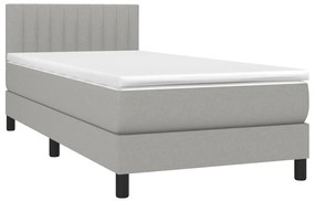 Cama box spring c/ colchão e LED 100x200 cm tecido cinza-claro