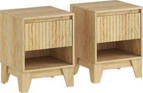 HOMCOM Conjunto 2 Mesas de Cabeceira Estreitas com Gaveta e Prateleira 43x40x55 cm Madeira Natural | Aosom Portugal