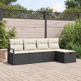 Conjunto de Sofá de Jardim de 5 Peças com Almofadas Vime PE Preto