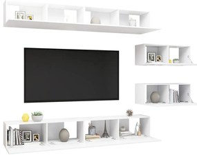 6 pcs conjunto de móveis de TV derivados de madeira branco