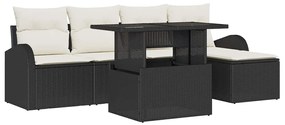 Conjunto de Sofá de Jardim vidaXL com Almofadas Rattan Preto com 6 Peç
