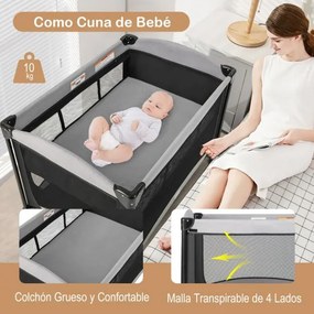 Centro de actividades para bebés 5 em 1 portátil com muda de fraldas Colchão amovível 2 rodas 110 x 78 x 84 cm Preto