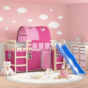 vidaXL Cama alta para criança com túnel 80x200 cm pinho maciço rosa