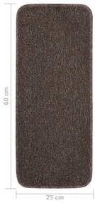 Tapetes antiderrapantes retang. escadas 15pcs 60x25 cm castanho