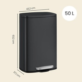 Caixote do lixo de 50 litros 43,2 x 37,1 x 63,2 cm com cesto interior , caixote do lixo com pedal em aço, tampa com fecho suave Preto