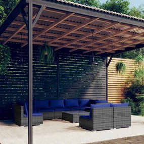 vidaXL 10 pcs conjunto lounge de jardim c/ almofadões vime PE cinzento
