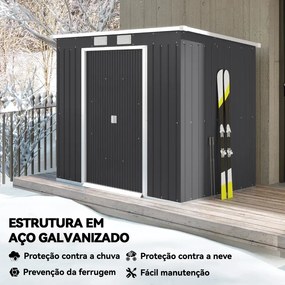 Abrigo de Jardim 213x130x173 Abrigo de Exterior de Aço Galvanizado com Porta Corredeira para Armazenamento Cinza Escuro