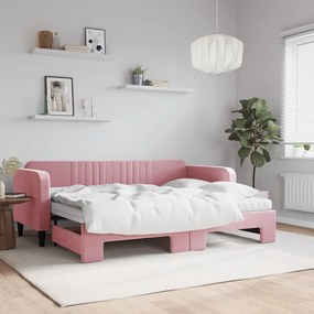 Sofá-cama com gavetão e colchões 80x200 cm veludo rosa