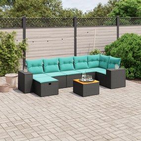 vidaXL 8 pcs conjunto de sofás p/ jardim c/ almofadões vime PE preto