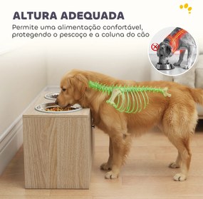 Comedouro Elevado para Cães com 2 Tigelas de Aço Inoxidável 2x2000 ml e Armazenamento Oculto 60x30x35,5 cm Carvalho