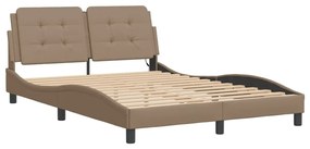 Estrutura cama c/ luzes LED 140x190 cm couro artif. cappuccino