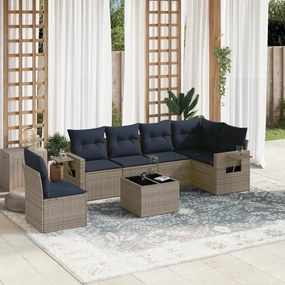 vidaXL 7 pcs conjunto sofás p/ jardim c/ almofadões vime PE cinzento