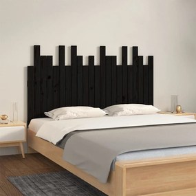 Cabeceira de parede 140x3x80 cm madeira de pinho maciça preto
