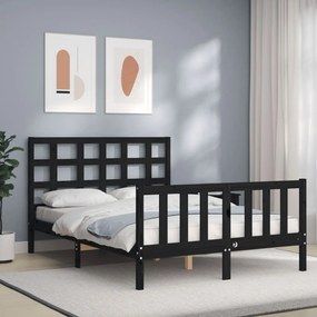 3192085 vidaXL Estrutura de cama com cabeceira 140x190 cm madeira maciça preto