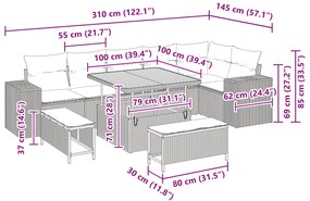 Conjunto de Sofá de Jardim vidaXL de 9 Peças com Almofadas Preto Ratta
