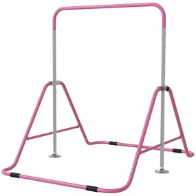 HOMCOM Barra de Ginástica para Crianças Dobrável com Altura Ajustável para Treino em Casa 154x106,2x88,5-128,5 cm Rosa | Aosom Portugal