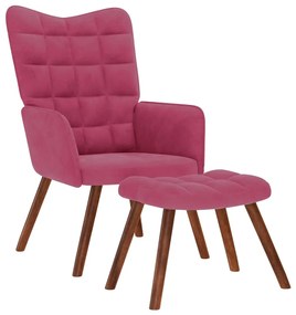 vidaXL Cadeira de descanso com banco veludo vermelho tinto