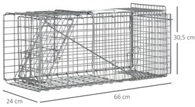 Armadilha para Animais Vivos Dobrável 66x24x30,5 cm Gaiola de Captura com Porta e Alça para Coelhos Roedores Prata