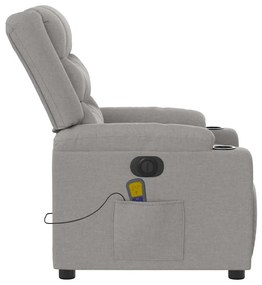 Poltrona massagens reclinável elétrica tecido cinzento-nublado