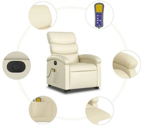 Poltrona reclinável elevatória elétrica couro artificial creme