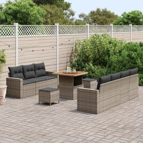 Conjunto de Sofás de Jardim de 10 Peças com Almofadas Cinza Poliratan