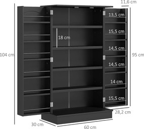 Armário de Cozinha despensaccom 2 Portas e 16 Prateleiras Armário de Cozinha Moderno com Prateleiras Ajustáveis 60x30x104 cm Preto