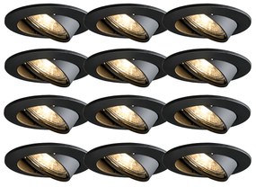Conjunto de 12 focos embutidos modernos pretos inclináveis - Edu Moderno