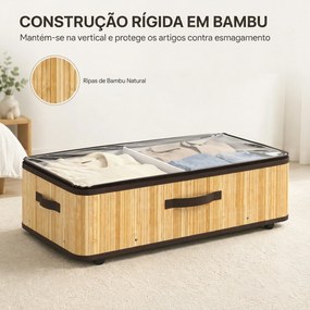 Conjunto de 2 Caixas de Arrumação para Debaixo da Cama com Rodas, 60 L, Tampa Transparente e Asa, Estrutura Metálica, 78,5x43x23 cm, Natural