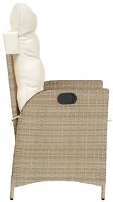 Cadeiras de jardim reclináveis 2 pcs c/ almofadões vime PE bege