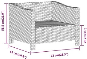 7 pcs conjunto lounge de jardim c/ almofadões vime PE cinzento