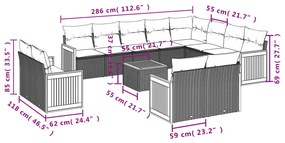 13 pcs conjunto de sofás p/ jardim com almofadões vime PE bege