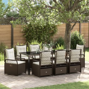 vidaXL Conjunto de Jantar de Jardim de 9 Peças Castanho Vime Poliéster