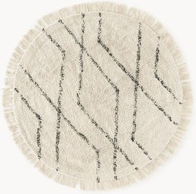 Tapete redondo em algodão artesanal e com padrão de losangos Bina