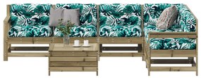 vidaXL 7 pcs conjunto lounge de jardim c/ almofadões pinho impregnado