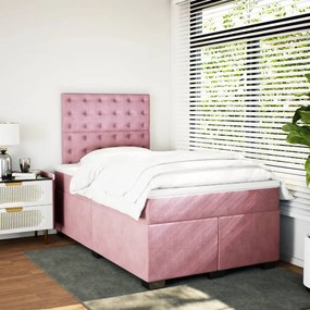 Cama boxspring com colchão 120x200 cm veludo rosa