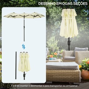 Outsunny Chapéu de Sol Duplo 285x147x227cm Chapéu de Sol de Jardim com Inclinação de 45° Manivela Estrutura de Aço para Pátio Varanda Piscina Bege