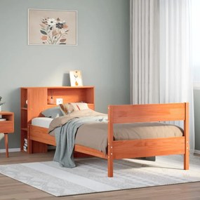 vidaXL Cama com estante sem colchão 75x190cm pinho maciço castanho-mel