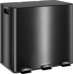 Caixote do lixo de cozinha de 45 L com 3 compartimentos de 15 L, tampa, baldes interiores removíveis, 3 x 15 L, preto