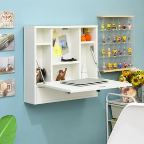 Mesa de Parede com Prateleiras e Gaveta Penteadeira Multifuncional com Mesa Dupla 60 x 15 x 57 cm Branco