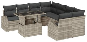 Conjunto de sofá de jardim de 9 peças com almofadas cinza claro
