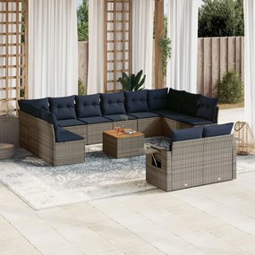 vidaXL 13 pcs conjunto sofás p/ jardim c/ almofadões vime PE cinzento